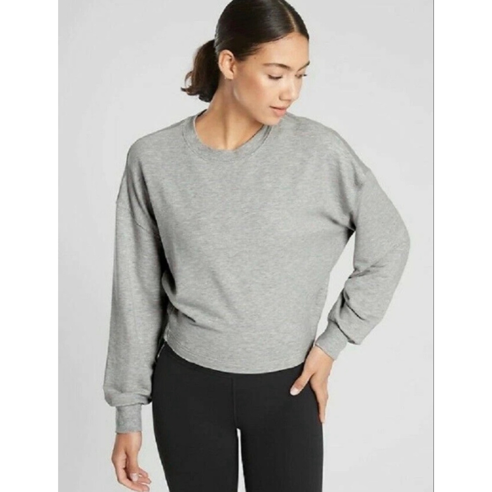 Athleta Oasis yoga tie back sweatshirt gray heather 1X